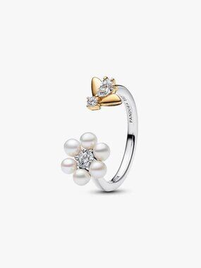 Pandora Bridgerton Bee & Treated Freshwater Cultured Pearl Flower Open Ring